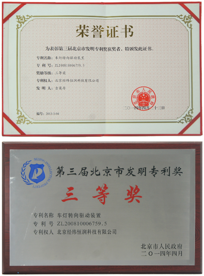 Third prize of Beijing Invention Patent Award：2014